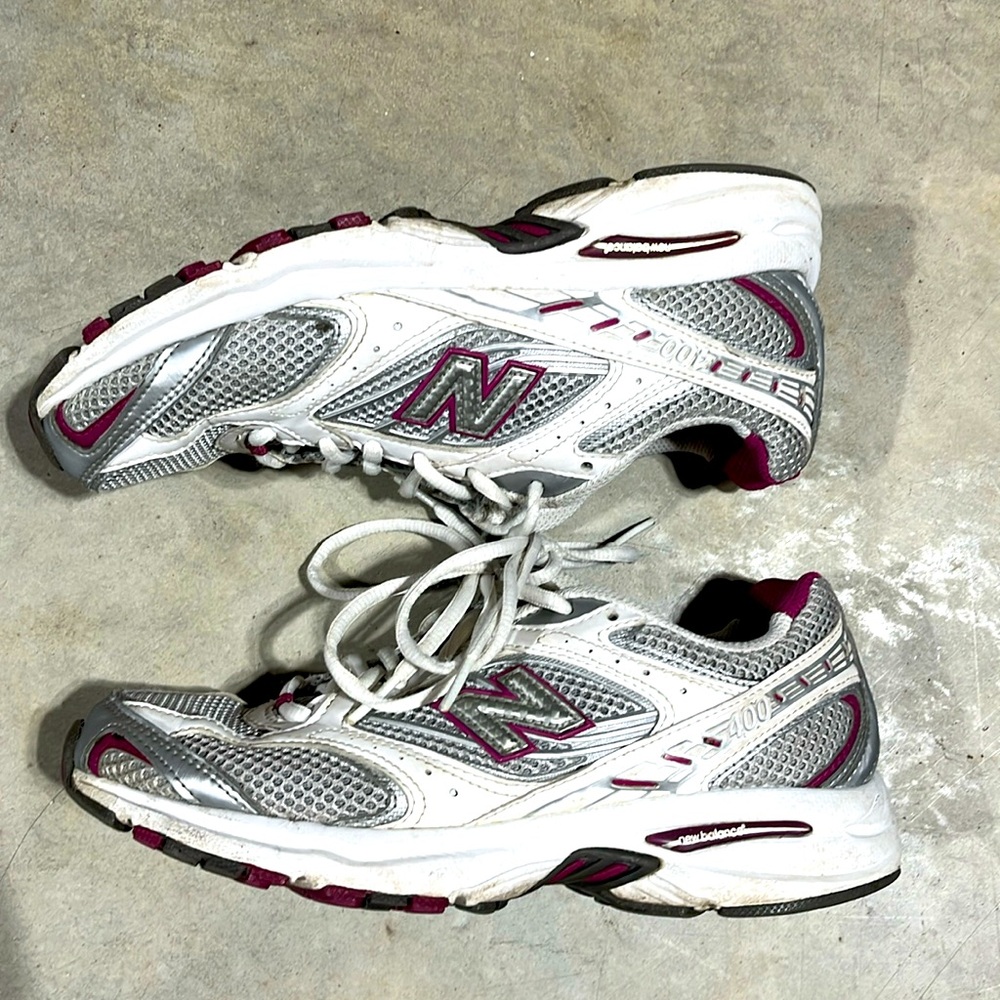 New Balance Silver and Burgundy Athletic Shoes